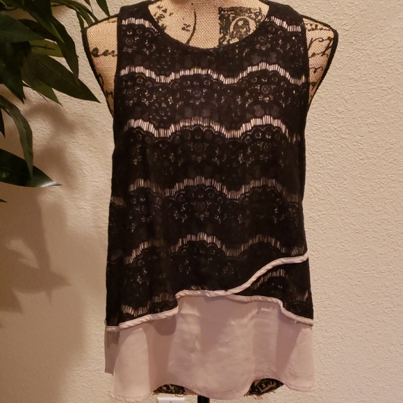 Monteau Tops - Monteau LA Black Lace & Tan Top